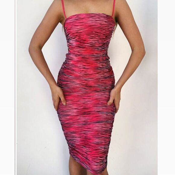 I.AM.GIA Pink Ruched Tiger Print Stretch Dress - Picture 2 of 7